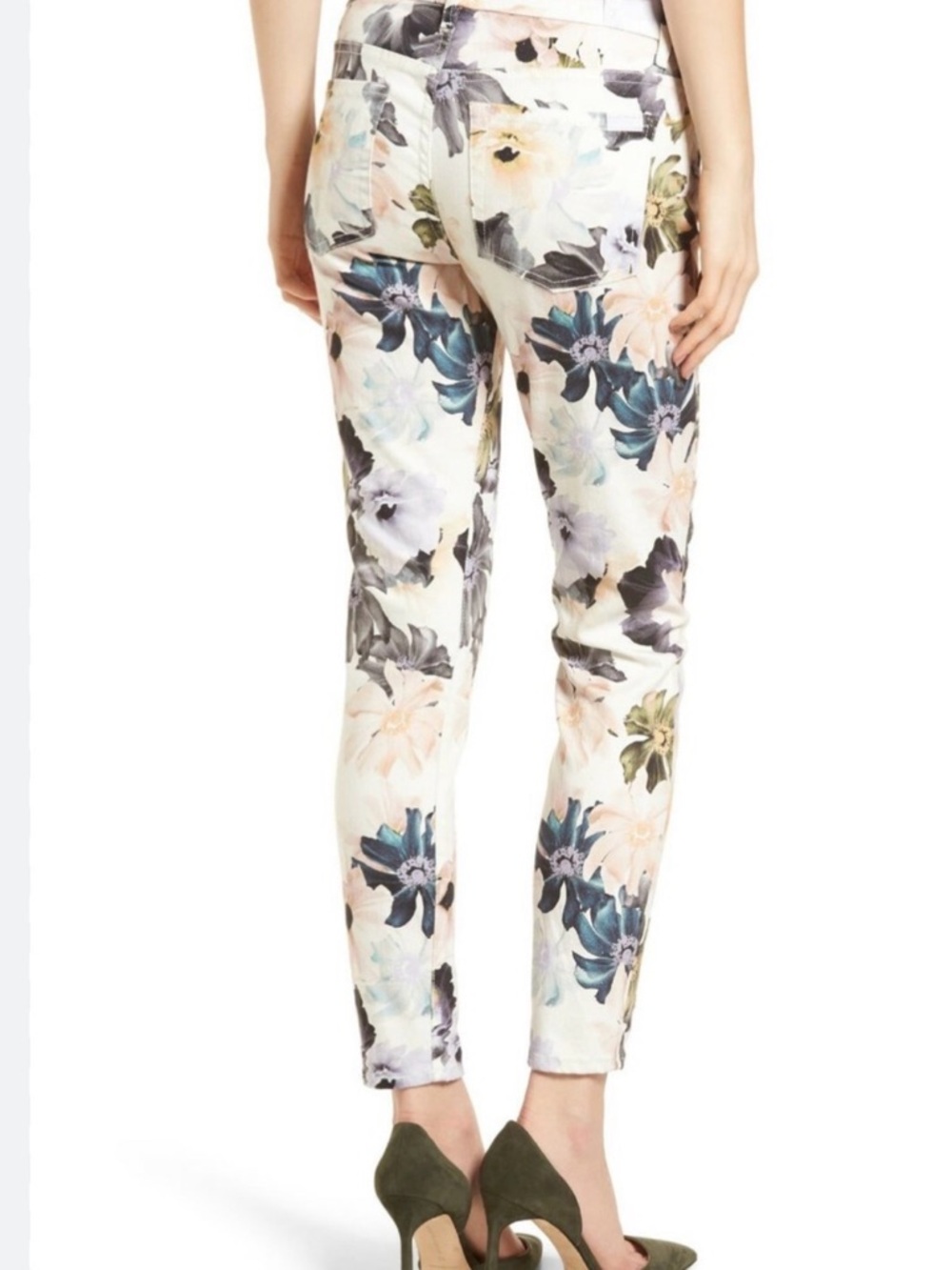 7 For All Mankind White Floral Ankle Skinny Jeans